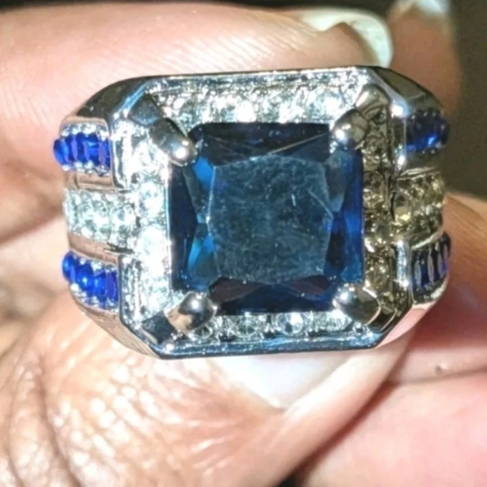 Sapphire Lab Created diamond Mens Ring Sz 9